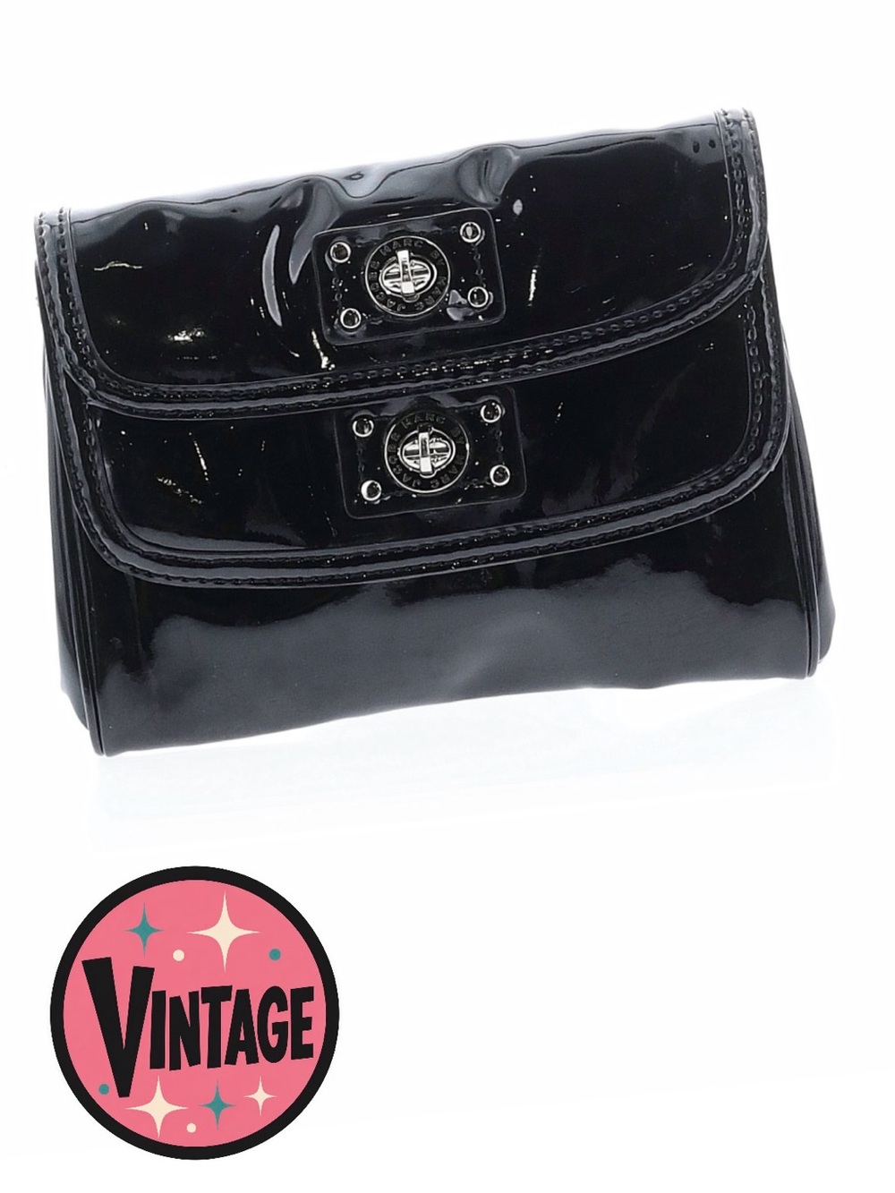 VINTAGE Marc by Marc Jacobs Black Patent Leather Posh Two-Turnlock Flap Clutch